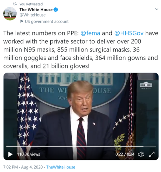 White House Tweet on PPE