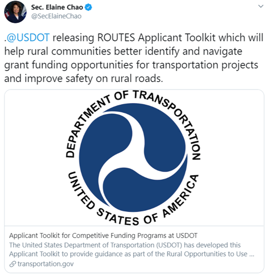 Secretary Chao Tweet on Rural Road Toolkit