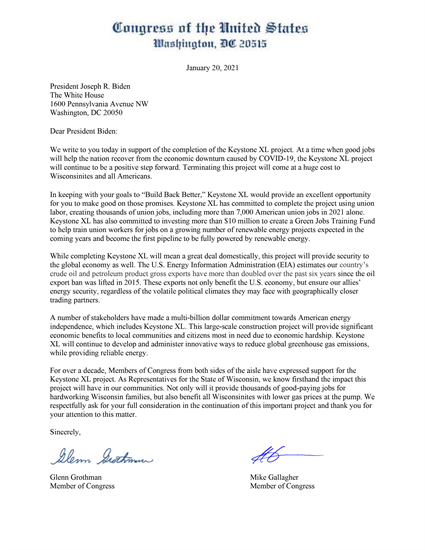 Keystone XL Letter