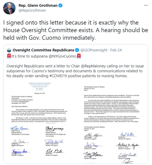 Cuomo Oversight Hearing Letter