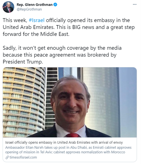 Israel UAE Embassy Tweet
