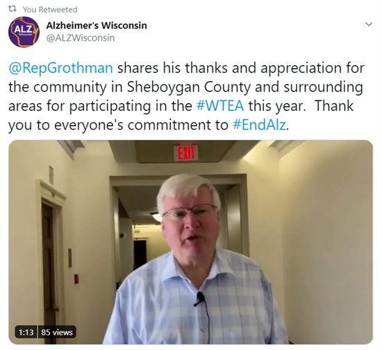 Alzheimer's Walk Tweet from Alzheimer's Wisconsin