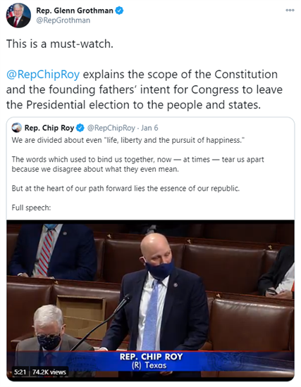 Chip Roy Floor Speech Tweet